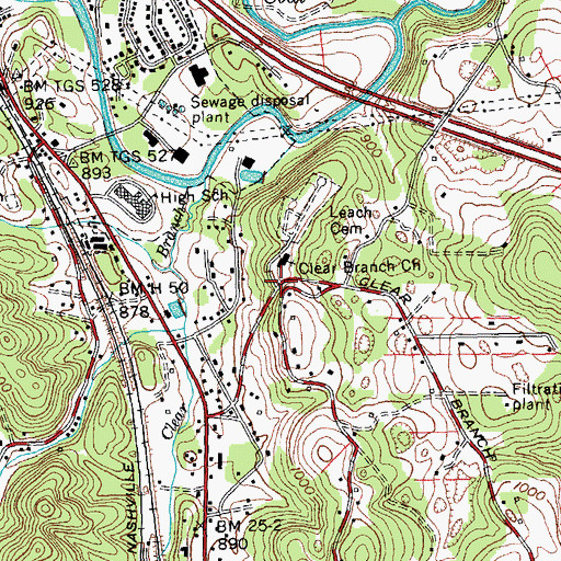 Topographic Map of Clear Branch Baptist Church, TN
