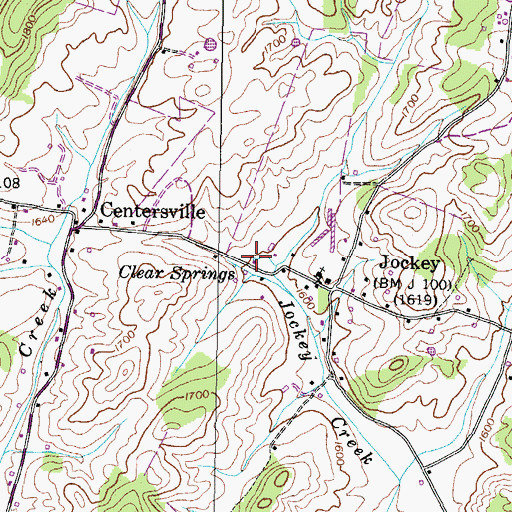 Topographic Map of Clear Springs, TN