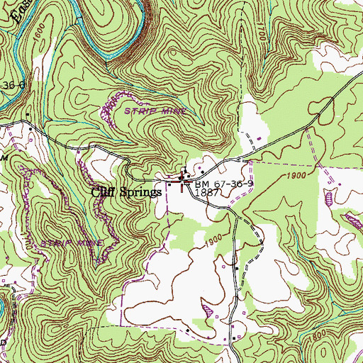 Topographic Map of Cliff Springs, TN
