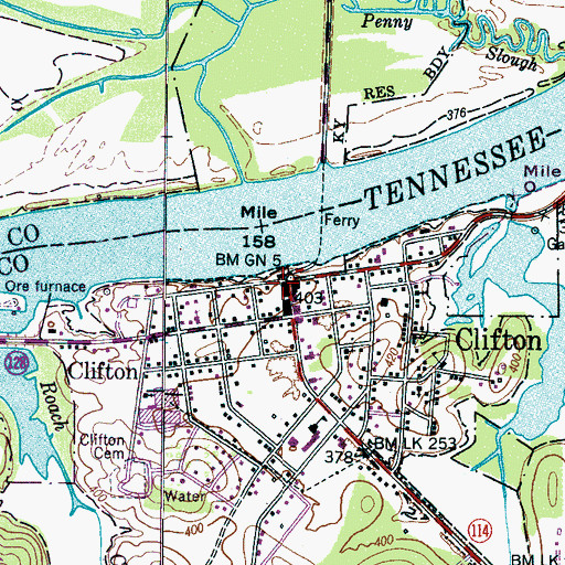 Topographic Map of Clifton, TN