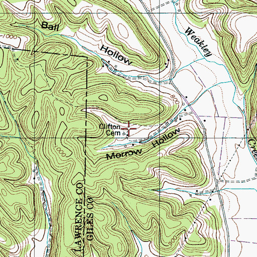 Topographic Map of Clifton Cemetery, TN