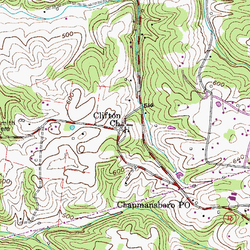 Topographic Map of Clifton Church, TN