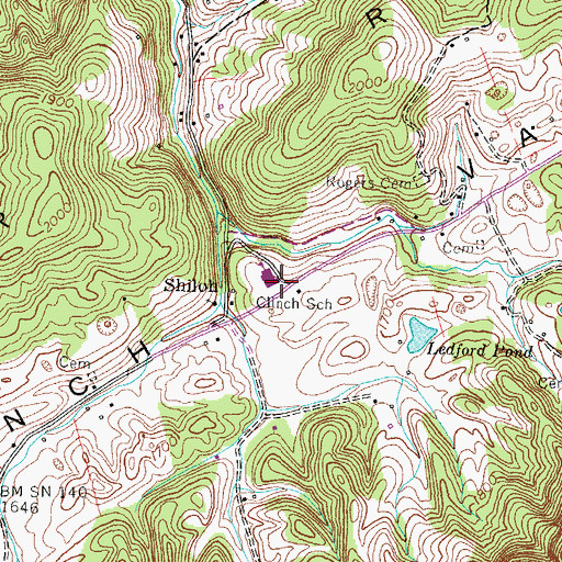 Topographic Map of Clinch School, TN