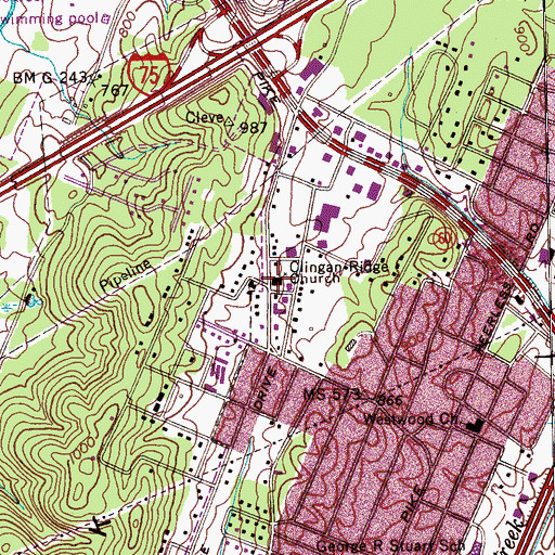 Topographic Map of Clingan Ridge Church, TN