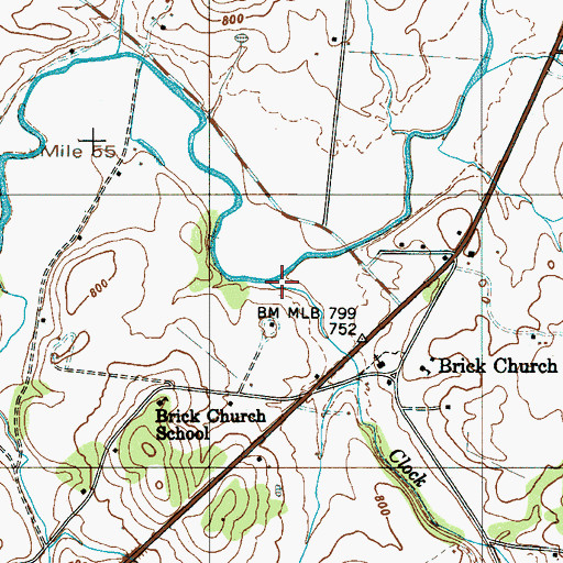 Topographic Map of Clock Creek, TN