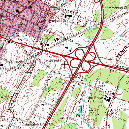Topographic Map of Cloverleaf Church, TN