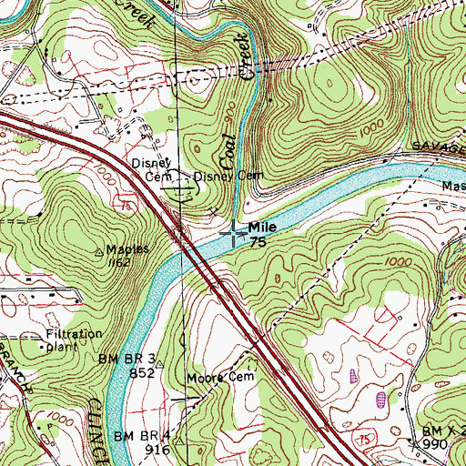 Topographic Map of Coal Creek, TN