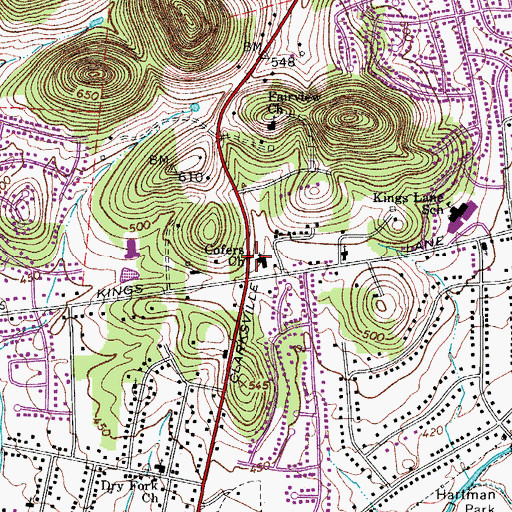 Topographic Map of Cofers Church, TN