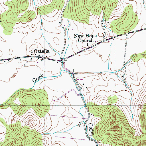 Topographic Map of Coffey Branch, TN