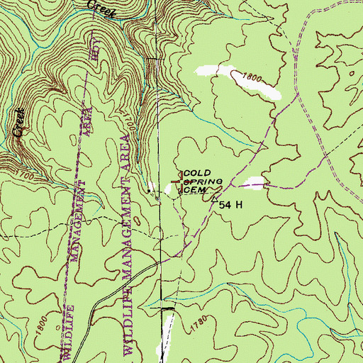 Topographic Map of Cold Spring Cemetery, TN