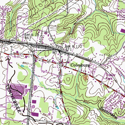 Topographic Map of Colesburg, TN