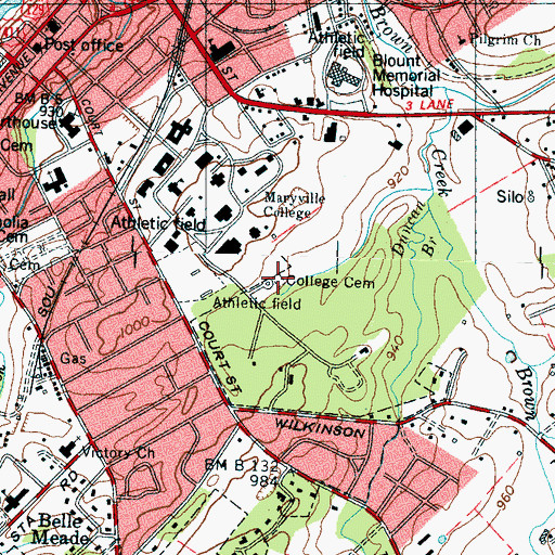 Topographic Map of College Cemetery, TN