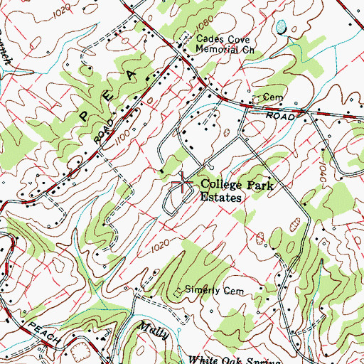 Topographic Map of College Park Estates, TN