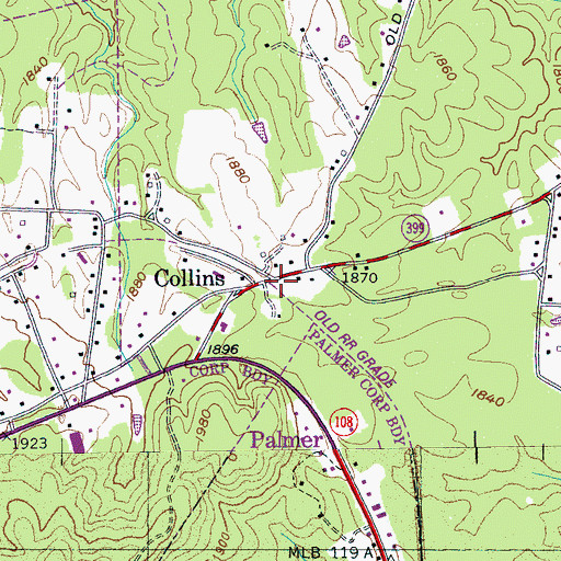 Topographic Map of Collins, TN