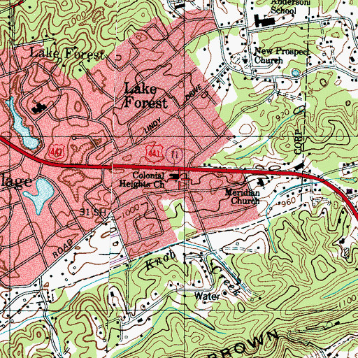Topographic Map of Colonial Heights United Methodist Church, TN