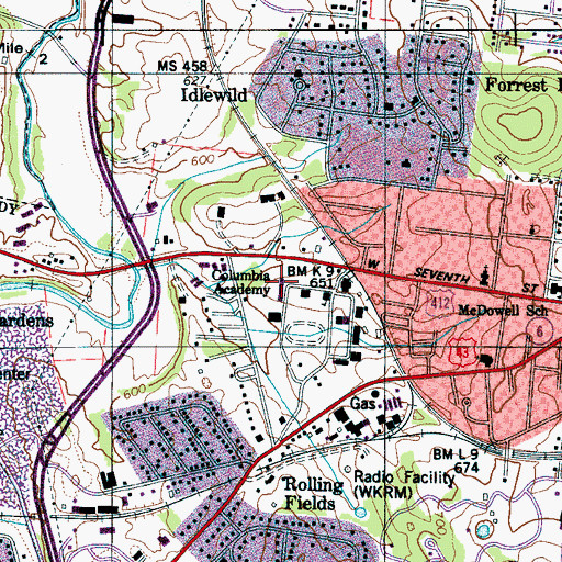 Topographic Map of Columbia Military Academy (historical), TN