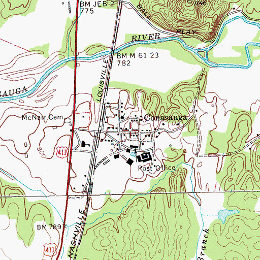 Topographic Map of Conasauga, TN