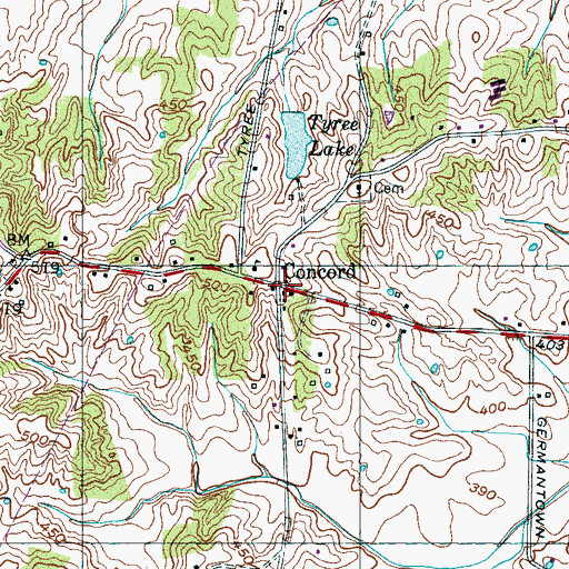 Topographic Map of Concord, TN