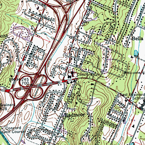 Topographic Map of Concord Church, TN