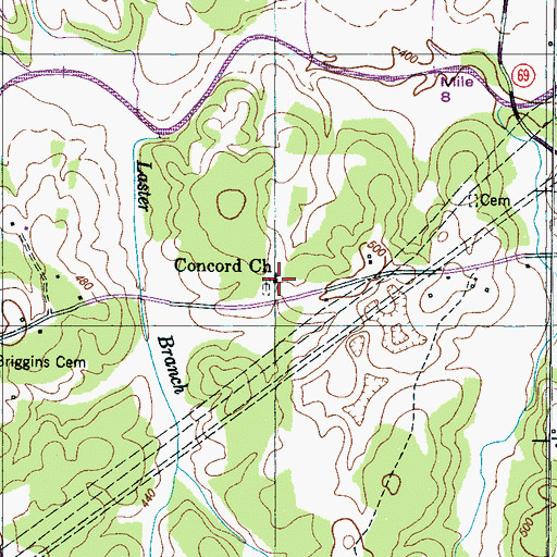Topographic Map of Concord Church, TN