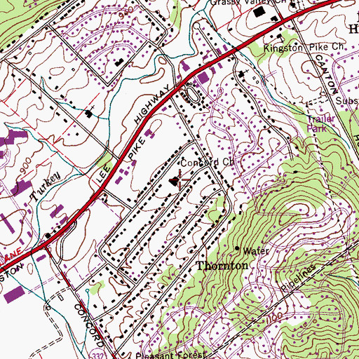 Topographic Map of Concord Church, TN