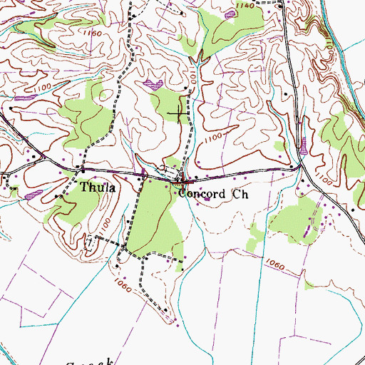 Topographic Map of Concord Church, TN