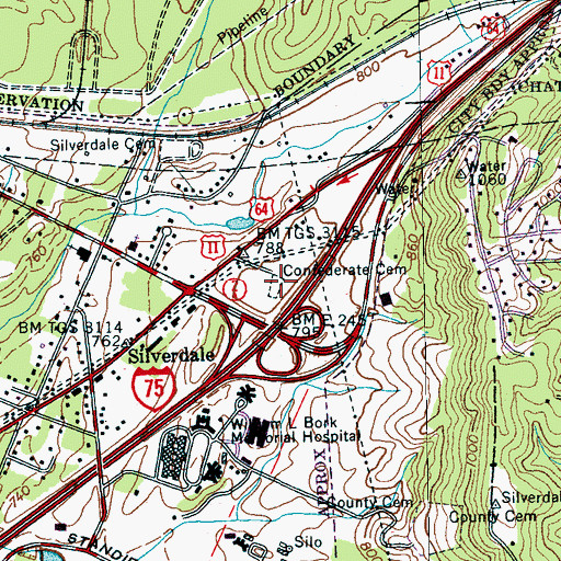 Topographic Map of Confederate Cemetery, TN