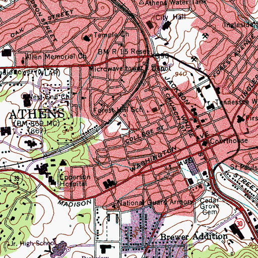 Topographic Map of Cook High School, TN