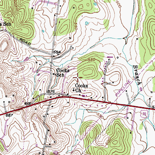 Topographic Map of Cooks Church, TN