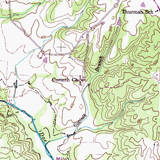 Topographic Map of Corinth Church, TN