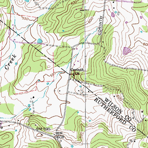 Topographic Map of Corinth Church, TN