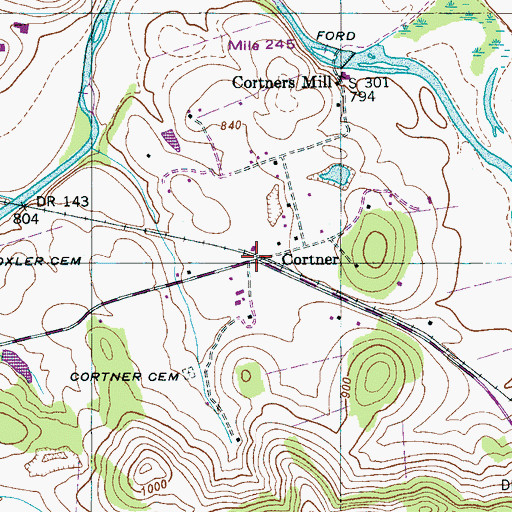 Topographic Map of Cortner, TN