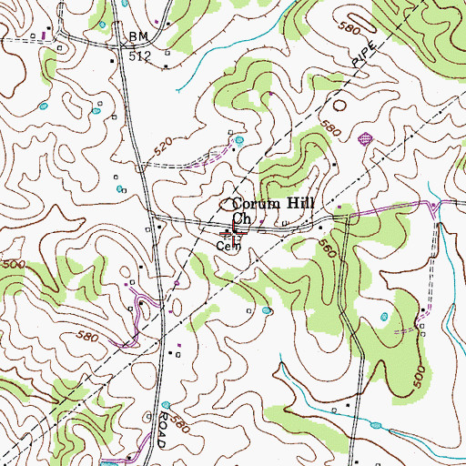 Topographic Map of Corum Hill Church, TN
