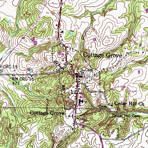Topographic Map of Cottage Grove, TN