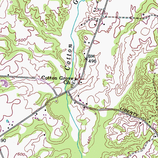Topographic Map of Cotton Grove Church, TN