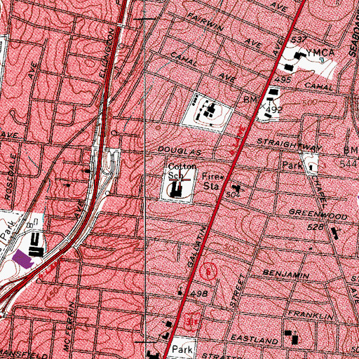 Topographic Map of Cotton School, TN