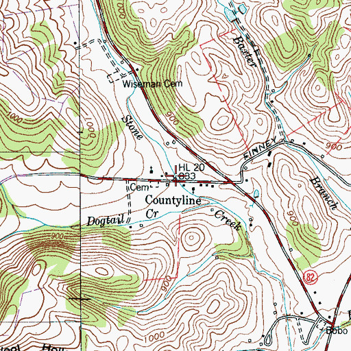 Topographic Map of Countyline, TN