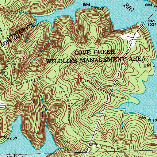 Topographic Map of Cove Creek Wildlife Management Area, TN