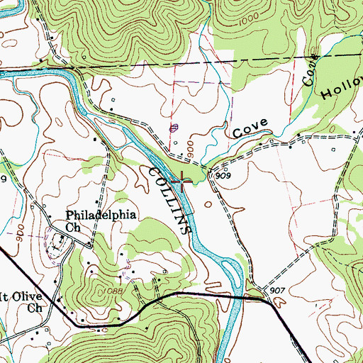 Topographic Map of Cove Hollow Creek, TN