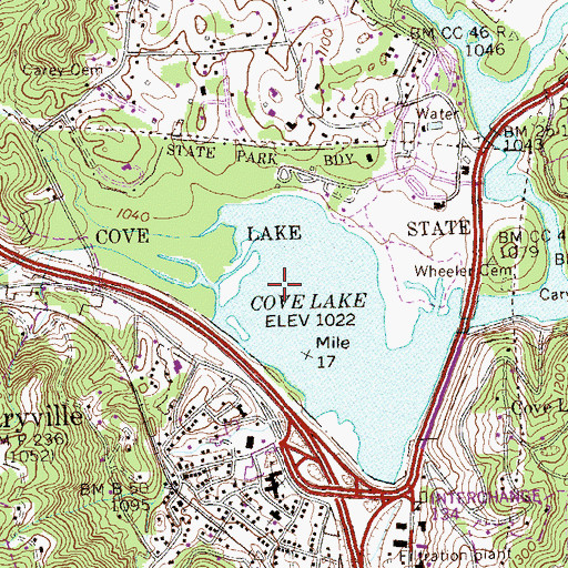 Topographic Map of Cove Lake, TN
