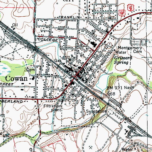 Topographic Map of Cowan, TN