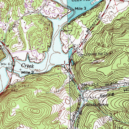 Topographic Map of Coward Branch, TN