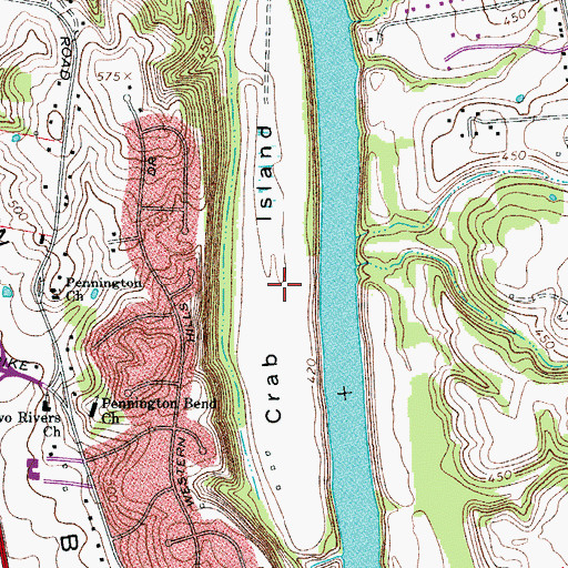 Topographic Map of Crab Island, TN