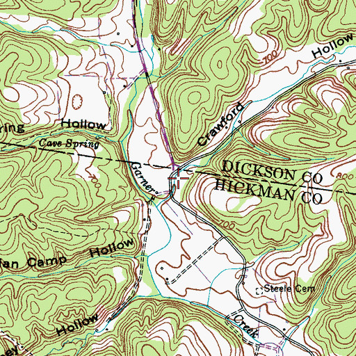 Topographic Map of Crawford Hollow, TN