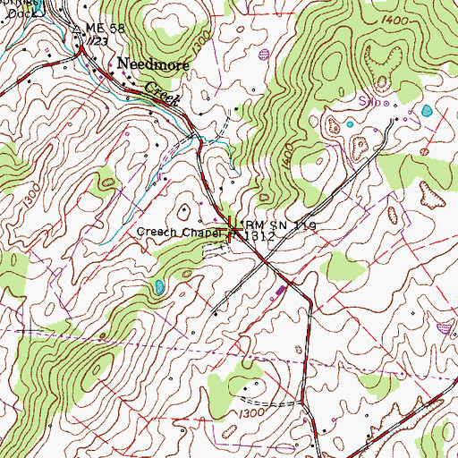 Topographic Map of Creech Chapel, TN