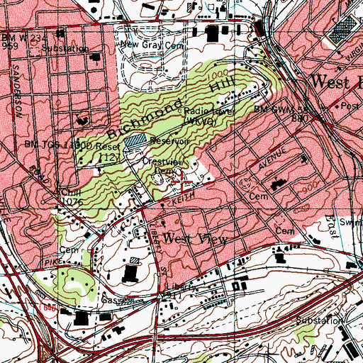 Topographic Map of Crestview Cemetery, TN