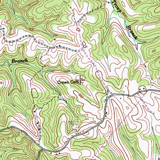 Topographic Map of Crews Cemetery, TN
