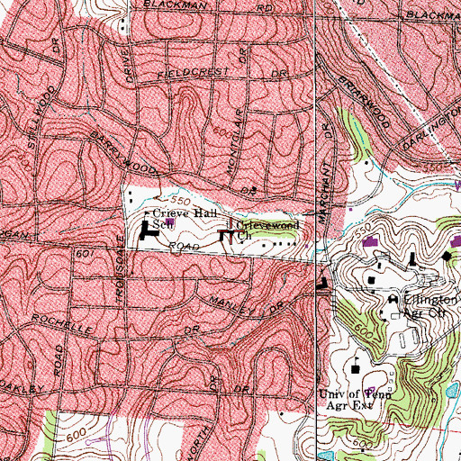 Topographic Map of Crievewood Church, TN