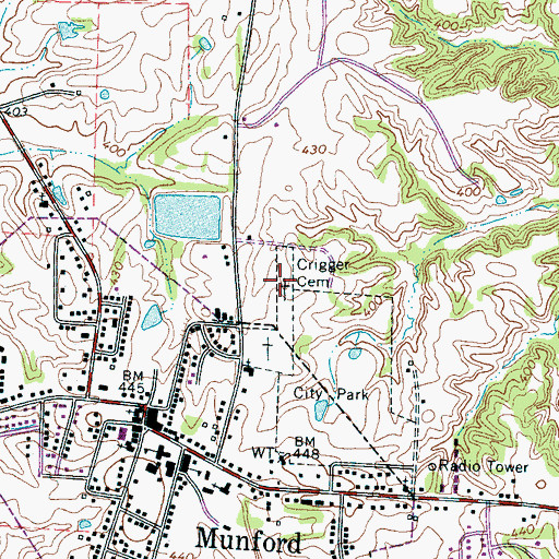 Topographic Map of Crigger Cemetery, TN