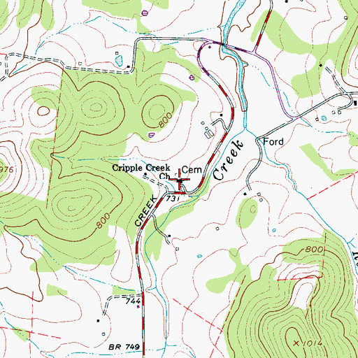 Topographic Map of Cripple Creek Church, TN